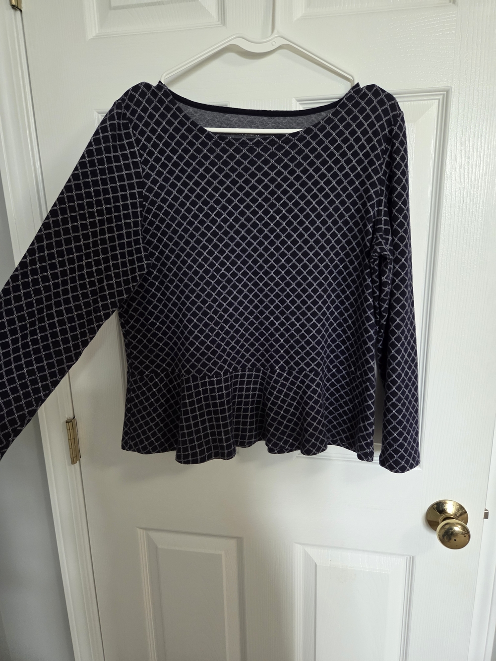 Talbots Navy Diamond-Grid Peplum Sweater Top